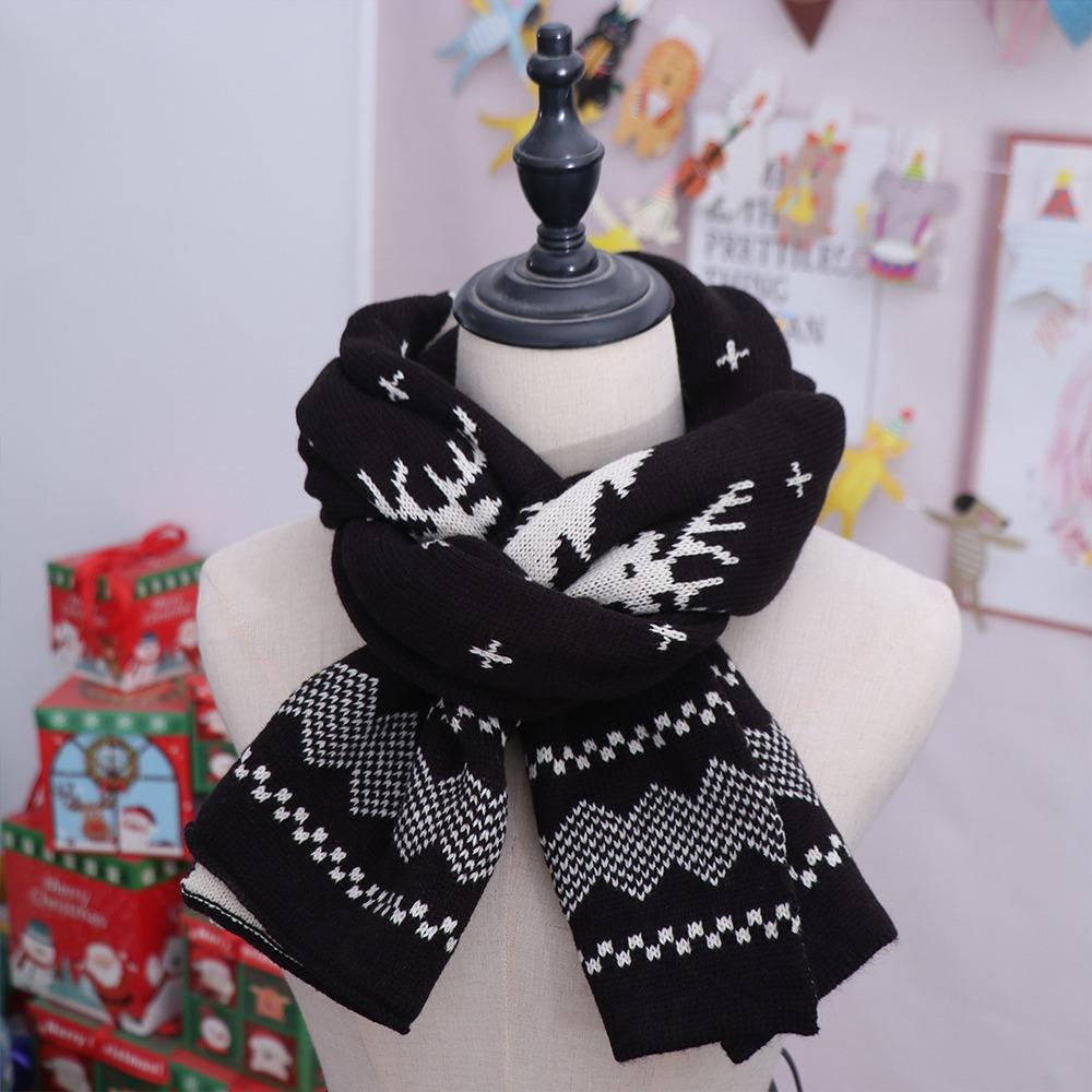 Red Wool Knitted Scarf Deer Winter Cashmere Scarves Retro Christmas Scarf  Student