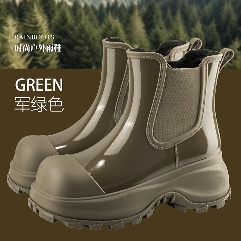 Rain shoes women's fashion outer wear water shoes thick-soled heightening rain boots non-slip water boots medium tube adult waterproof glue shoes