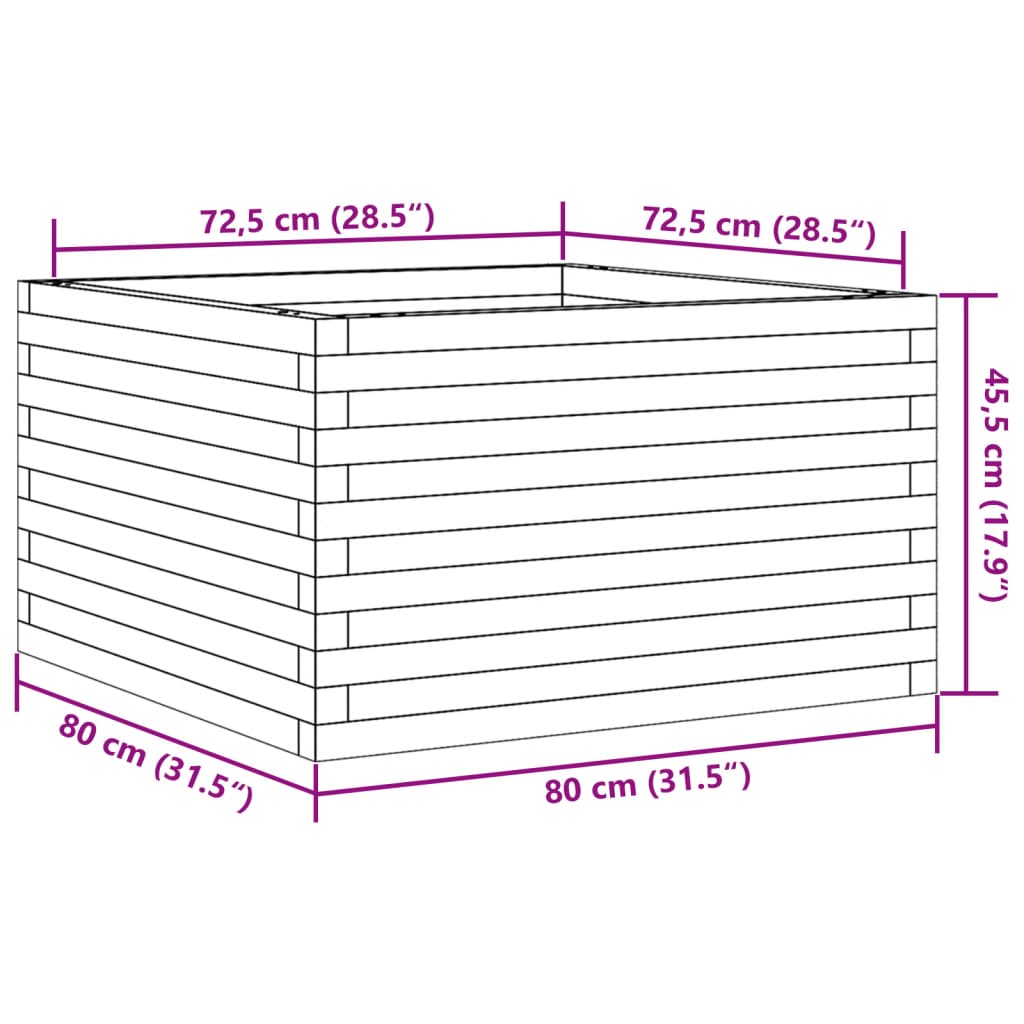 Plant Pot White 80*80*45.5 Cm Solid Pine Wood
