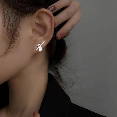Boucles d'oreilles Clous Géométriques en Argent 925 pour Femmes Assemblage Hip Hop Coréen Bijoux Polyvalents Cadeau