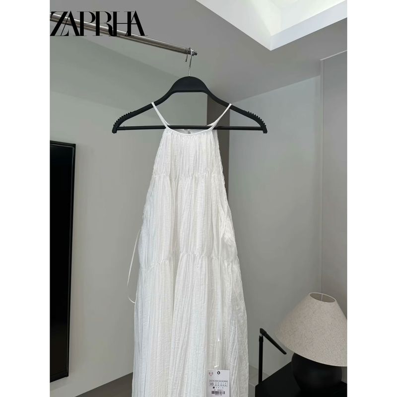 Zaprha 2025 Summer New Arrival Ruched Small Pleated Halterneck Dress Long Fancy Elegant 6637585