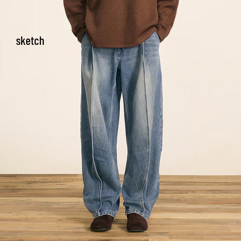 CROQUIS Men's Loose Fit Curved Blade Denim Jeans