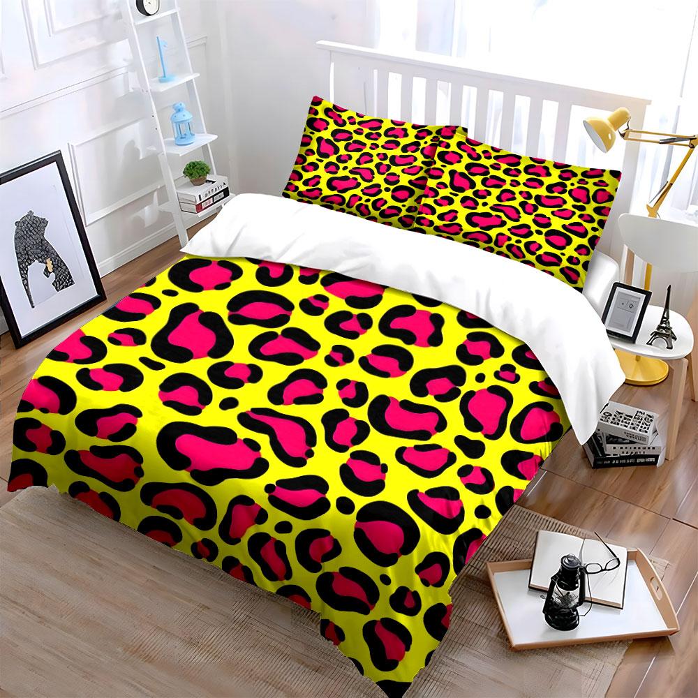 Pink and black leopard-print. Bedding sets Duvet cover sets Duvet covers Pillowcases(1 * Duvet Cover 2 * Pillowcases without duvet insert)