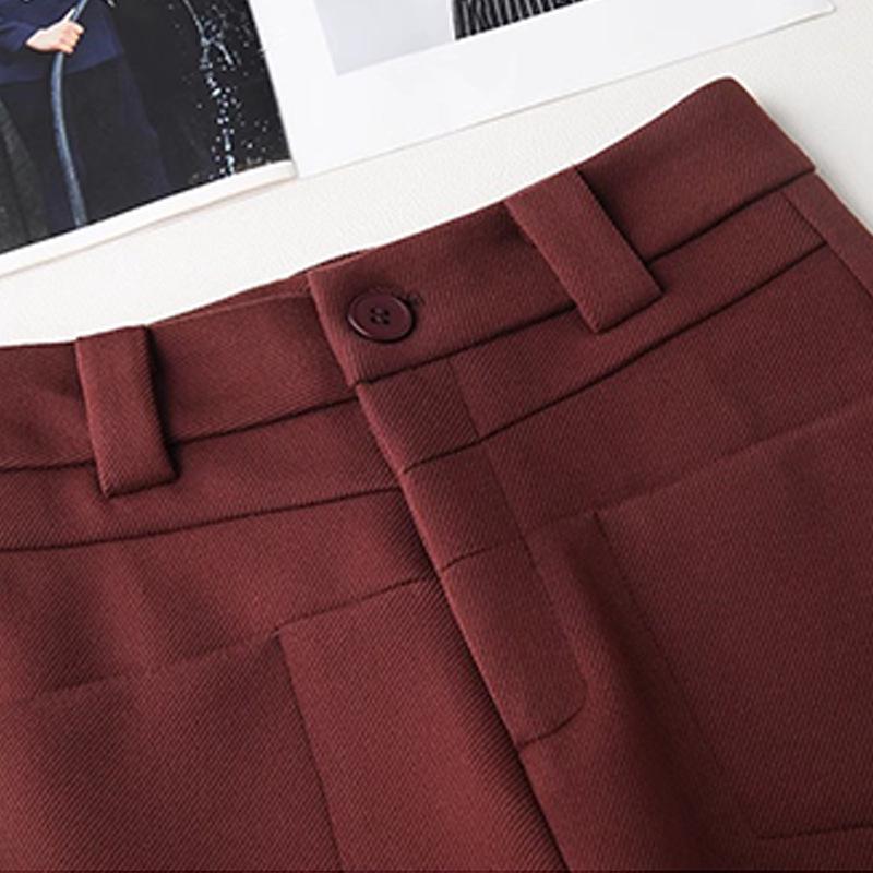 Ankola Dámské červené vlněné kalhoty se širokými nohavicemi s vysokým pasem a zeštíhlujícím efektem na podzim/zimu 2024