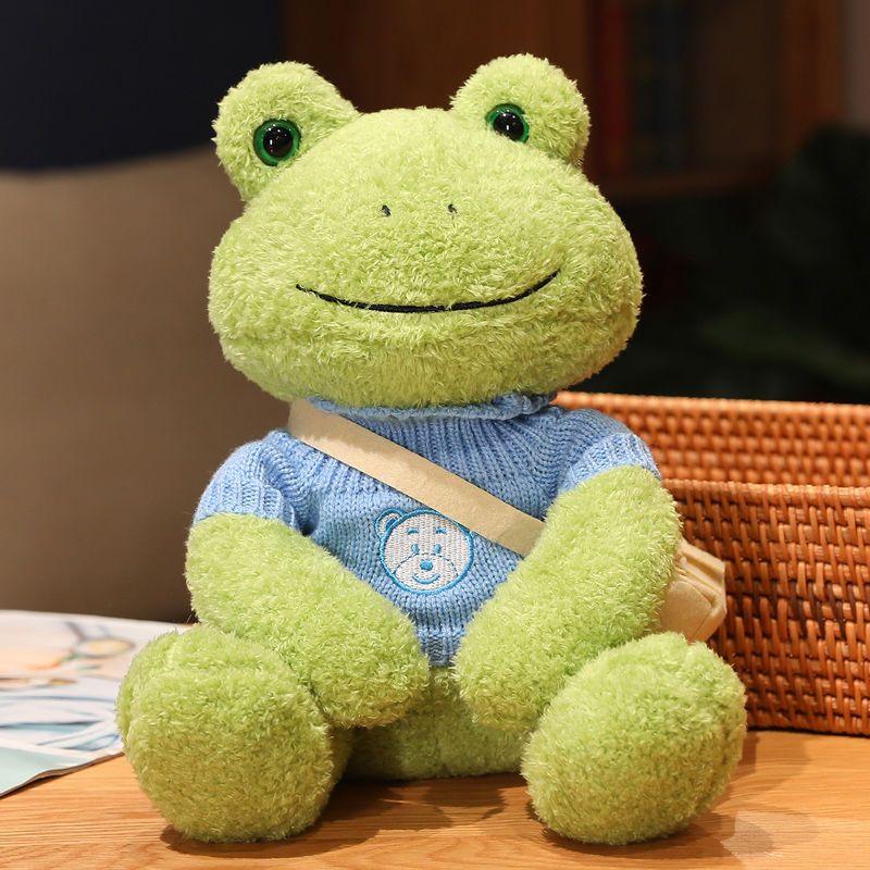 25CM Dressed Mung Bean Frog Plush Toy Cure Happy Comfort Doll Sleeping Pillow Bestie Child's Birthday Gift Photo Ornaments
