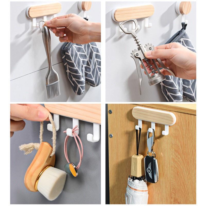 SUPO Depot - Nástěnný háček pro domácnost Věšák Dřevěná dekorace se samolepicí samolepkou Bez hřebíků - Bílá řada