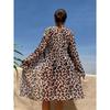 Leopard Print Scoop Neck Bikini With Long Sleeve Kimono Cover Up 3 Piece Set Swimsuits, Women's Swimwear & Clothing