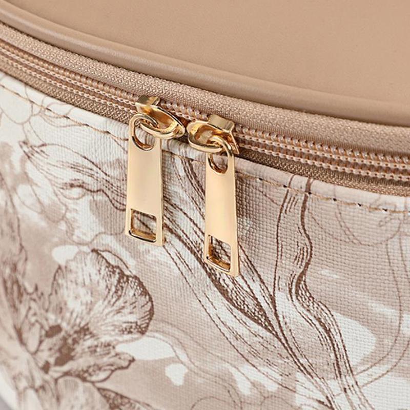 Elegant Portable Makeup Bag Lace Floral Pattern Cosmetic Storage Bag With Handle Large Capacity Travel Toiletry Pouch For Women