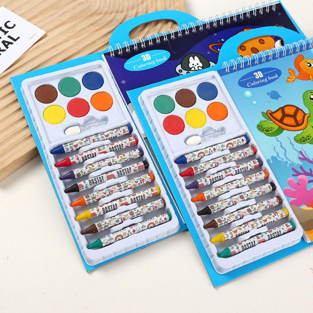 New Puzzle Crayon Watercolor Book Set Educational Astronauts Painting Book Drawing Doodle Book Gift