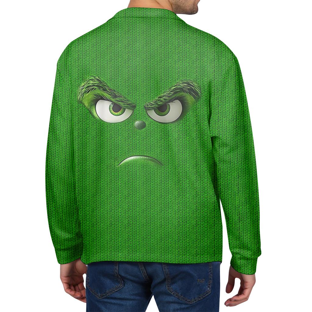 Men's Casual Christmas Print Button Long Sleeve Shirt