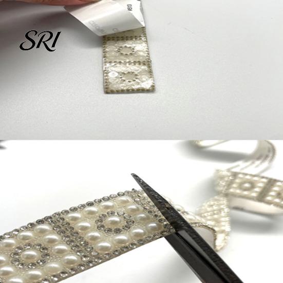 10mm Faux Pearl Trim Rhinestone Ribbon 1 Yard Self Adhesive Decorative Strip Elegant Applique White Accent for Clothing Shoes Phone DIY Crafts 30mm