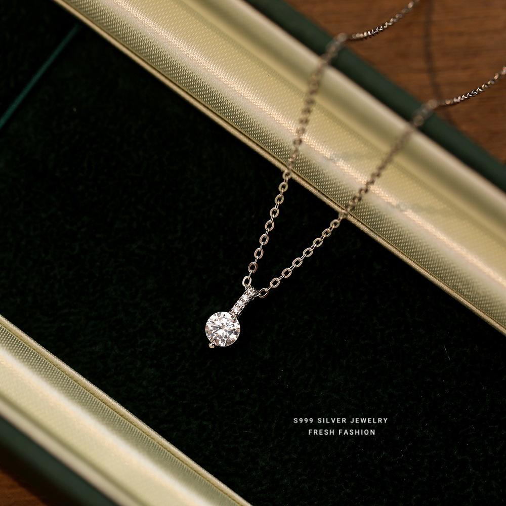 

Real 999 Sterling Silver Necklace Korean Shiny Zircon Geometric Pendant for Women Wedding Party Fine S925 Jewelry срібний