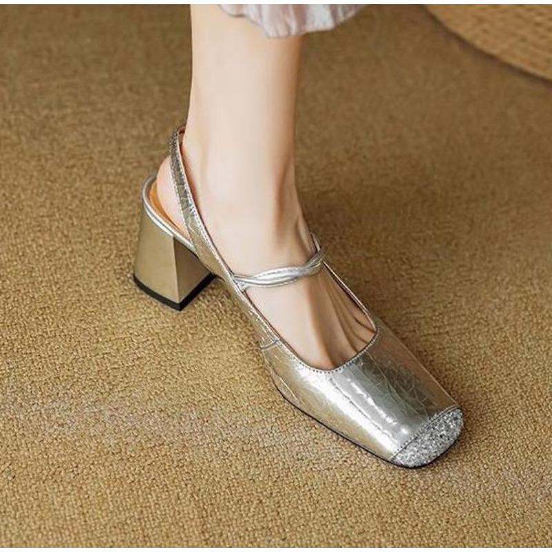 New Square Toe Marie Janes Shoes Summer Crystal High Heels Shoes New Designer Brand Dress Shoes Elegant Pumps Femme Zapatos