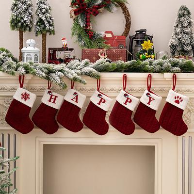Ev için Kırmızı Alfabe Noel Çorap Harfler Noel Örgü Çorap