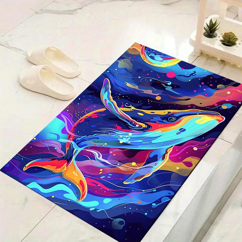 1pc Mysterious Blue Whale Print, Design Indoor Area Rug, Soft, Anti-Slip, and Durable Gaming Room Decor for Bedroom, Living Room, and Exerci