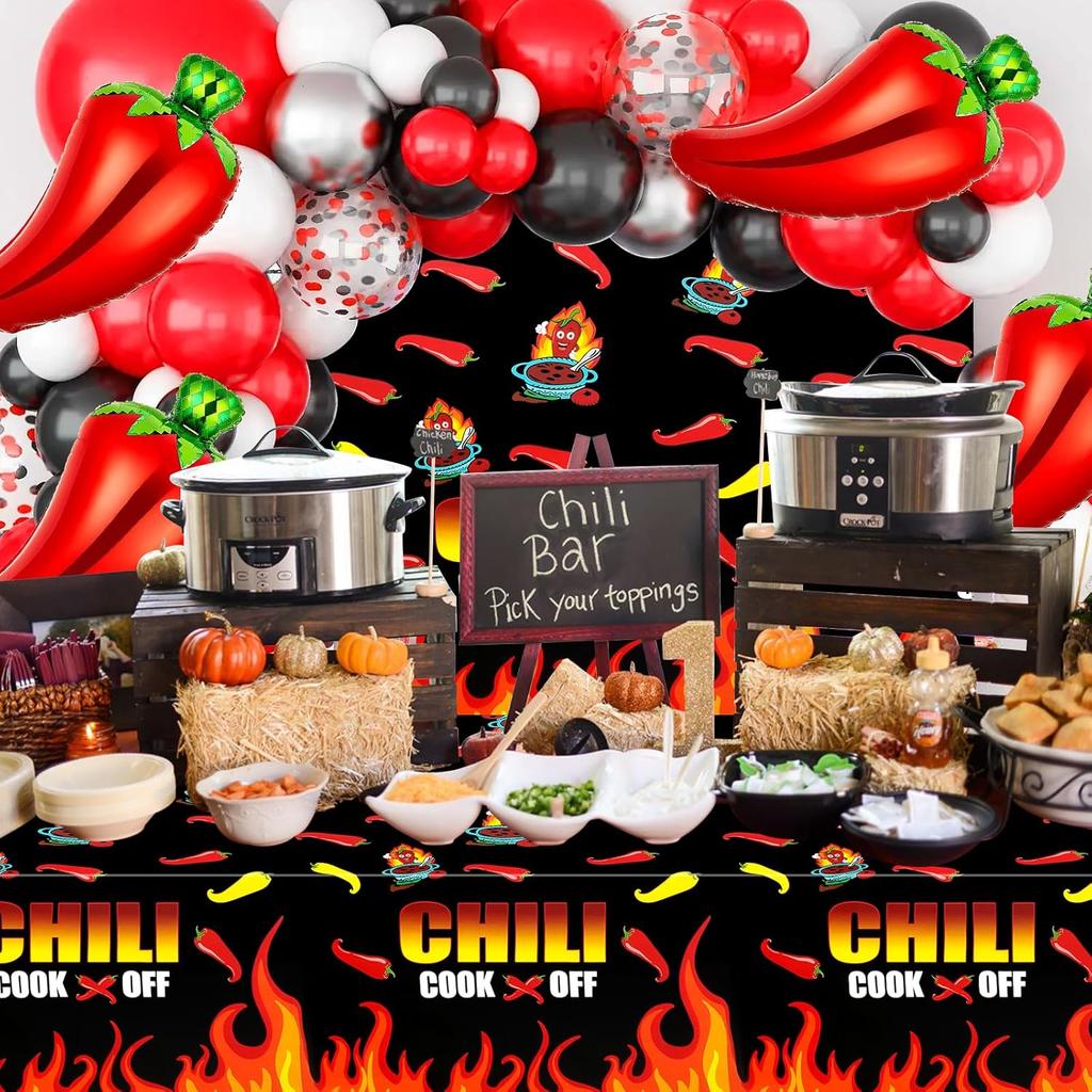 PHOGARY Chili Cook Off Tablecloth for Chili Cookoff Decor, Chili Pepper Tablecloths Disposable, Chili Cookoff Table Cloth Decorations for a Party,