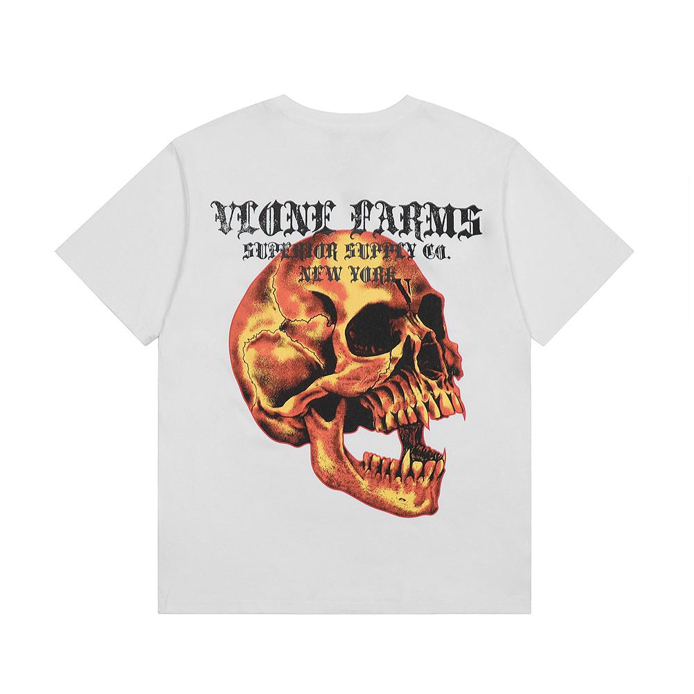VLONE Summer Men's and Women's Farms Flame Skull Print Oversized T-shirt Streetwear Tee