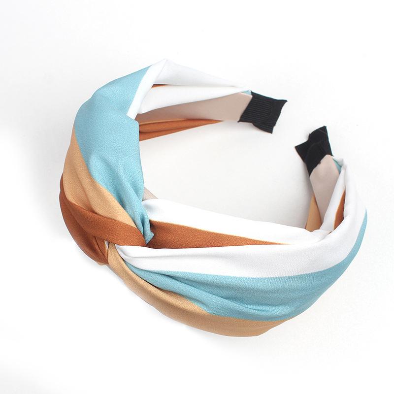 Chic Top Cross Twisted Headband Print Striped Satin Hairband for Women Ladies Shopping Party Headpiece Fashion Adult Head Wears