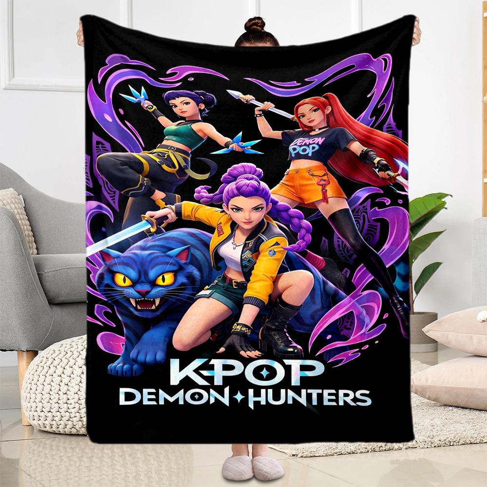 1pc K-Pop Demon Hunters Blanket Comfortable Soft Lightweight Multi Seasonal Blanket Travel Camping Picnics Sofa Office bedroom Perfect Gift Friends