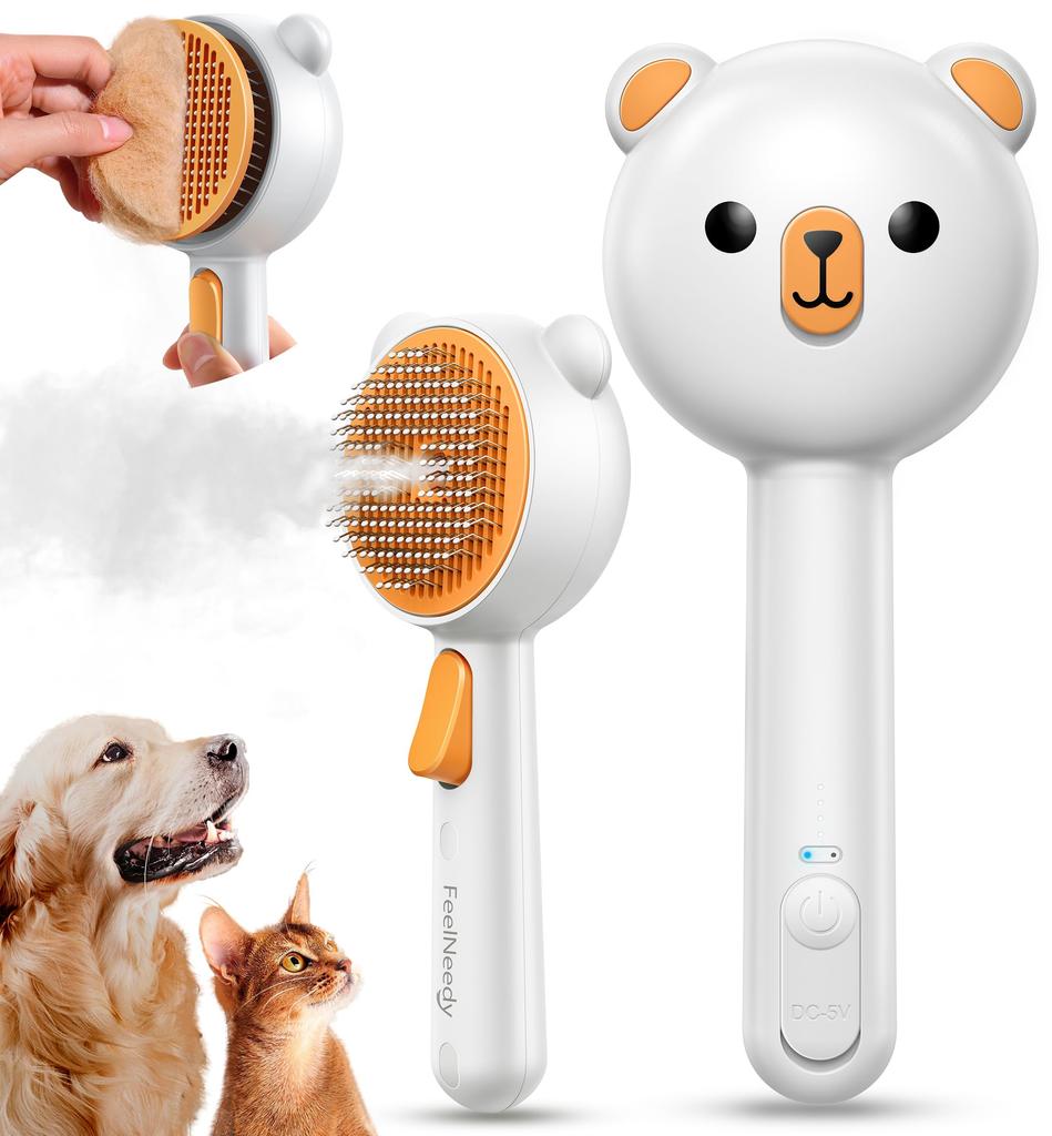 FEELNEEDY Steam Cat Steaming Cat Pet Grooming Brush for Easy Hair Pet Grooming Brush with Massage and Slicker USB Suitable for Dogs and Cats with