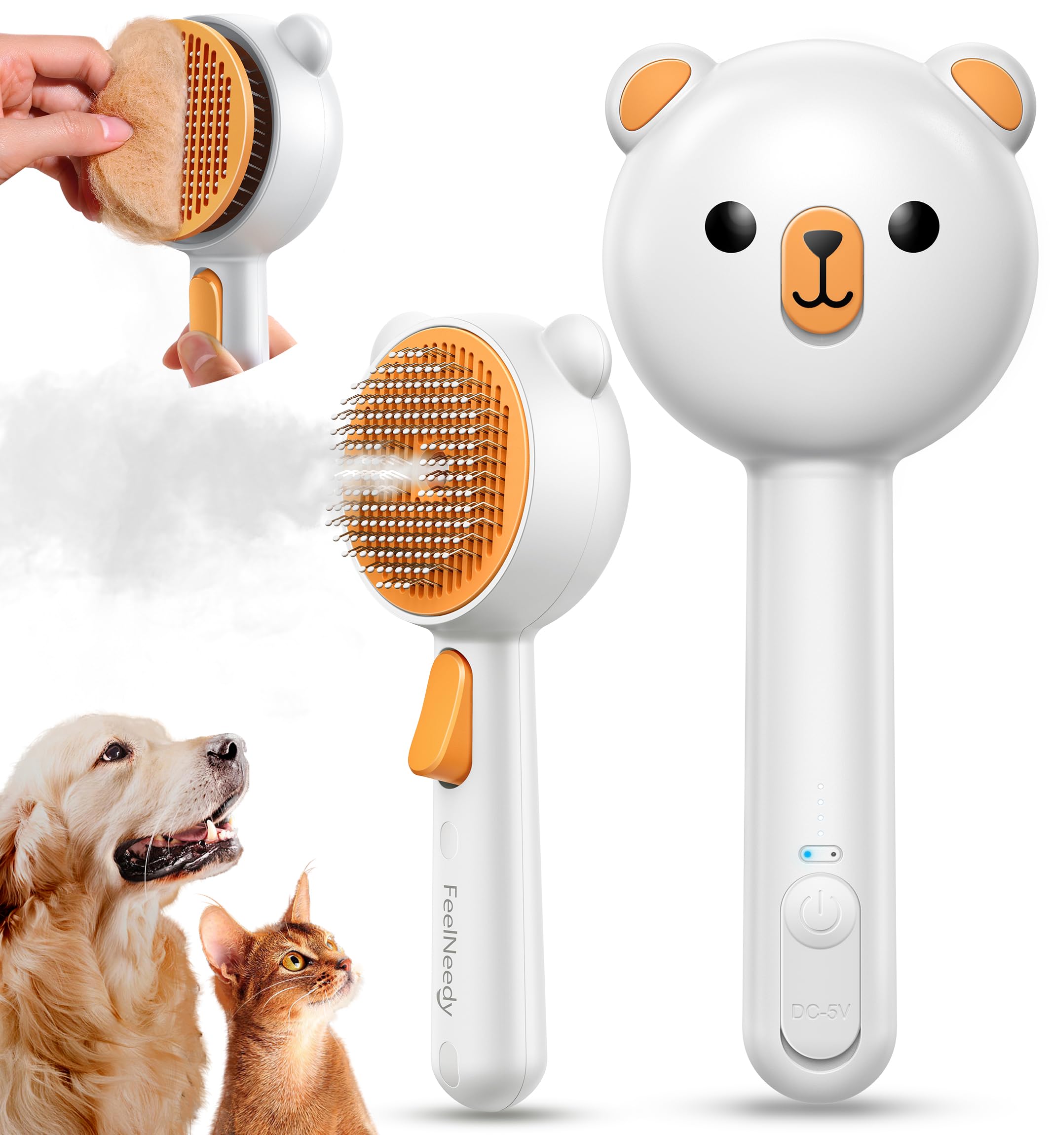 

FEELNEEDY Steam Cat Steaming Cat Pet Grooming Brush for Easy Hair Pet Grooming Brush with Massage and Slicker USB Suitable for Dogs and Cats with
