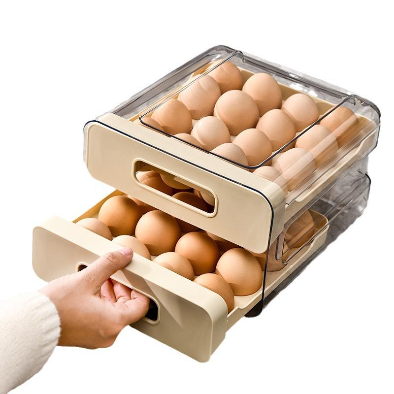 Doppelschichtige transparente Eieraufbewahrungsschublade – Lebensmittelgeeigneter, bruchsicherer Halter für den Kühlschrank.