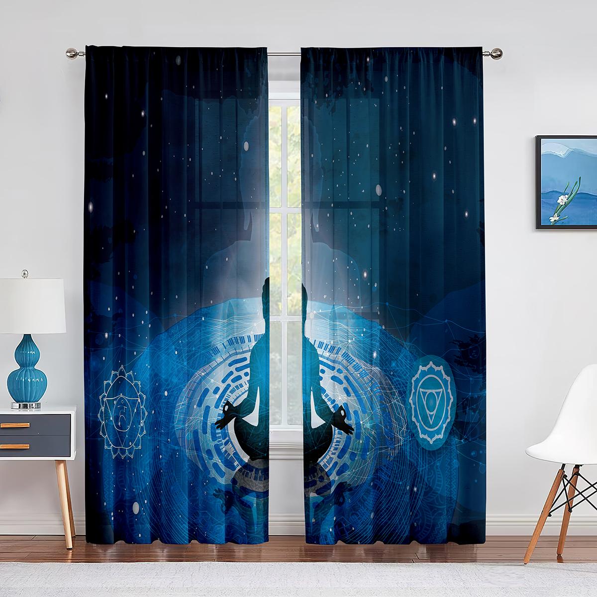 

Семь чакр, йога, медитация, дзен, прозрачные шторы для гостиной, спальни, декор, кухонные оконные вуали, тюлевые шторы, шторы, жалюзи 1 PCS W100XH250cm&Grommet Top