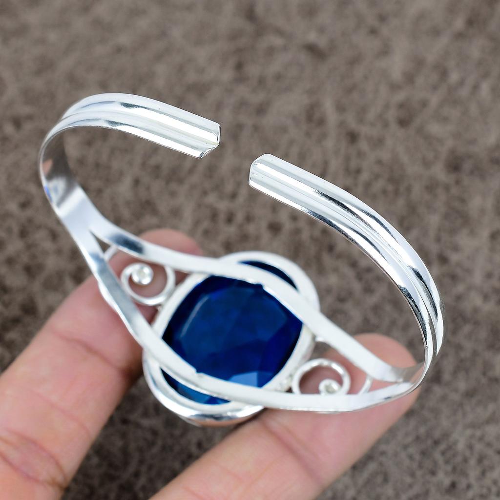 London Blue Topaz Gemstone 925 Sterling Silver Cuff Bangle Adjustable KKG-212