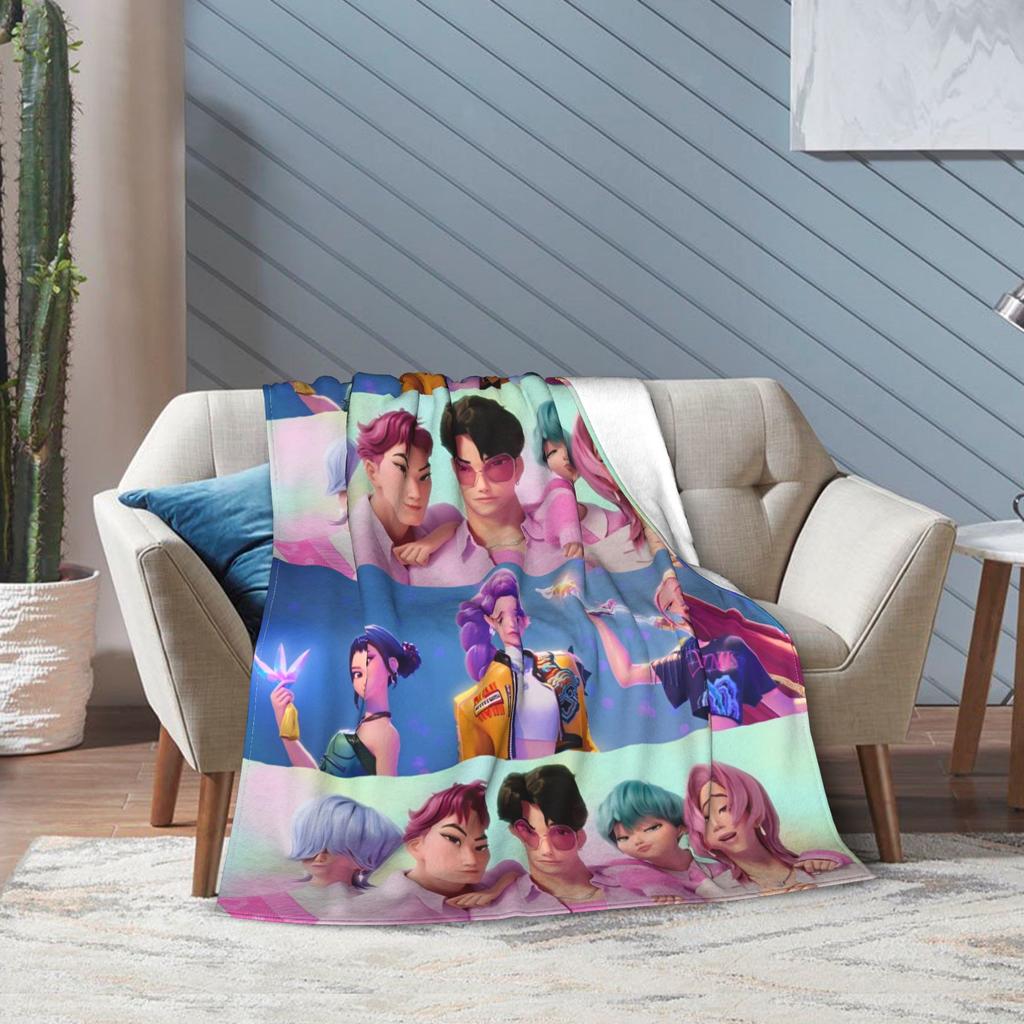 Huntrix Saja Boys KPop Demon Hunters Blanket  Plush Vintage Warm Throw Blanket for Home Autumn/Winter
