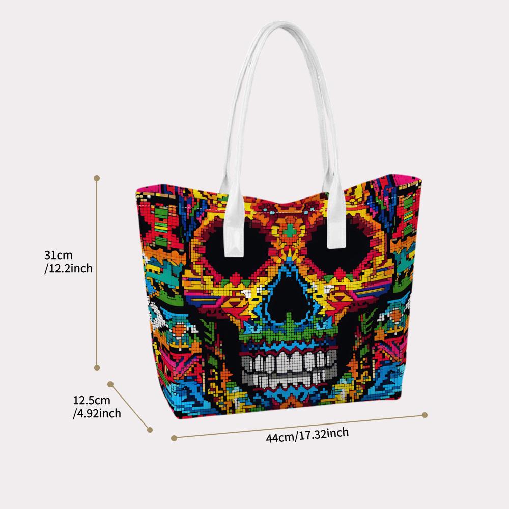 Colorful Skull Tote Bag Fashion Travel Shoulder Handbag for Daily Use