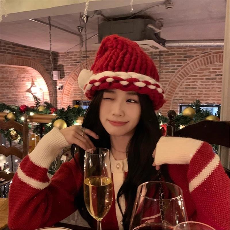 Christmas Santa Hat for Holiday Celebrations Festival Props Hat for Adult All Age Crochet Santa Caps Party Props Headwear