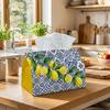 1pc Mediterranean Lemon Branch Tissue Box Cover In Blue And Yellow, Featuring a Stylish Layered Fabric Design with Sturdy Edges And a Washable Surface