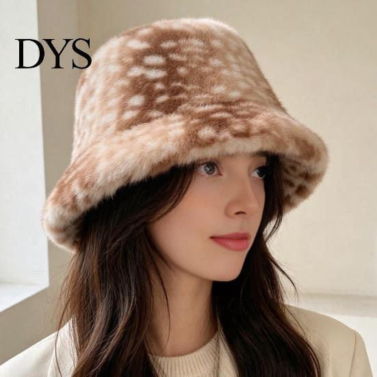 Cute Aesthetic Winter Hat Women Spotted Deer Hat, Faux Fur Bucket Scarf, Warm Soft Cozy Furry Fisherman for Girls, Autumn Accessory