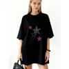 Oversized T Shirt Dress Black Star Print And Text Graphic Streetwear Fashion Casual Wear