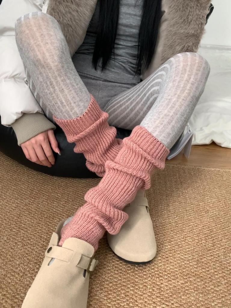 New Autumn And Winter Knitted Socks Cover Jk Stacking Socks Cover Men And Women Vertical Pattern Thin Y2K Warm Leg Cover With Snow Boots