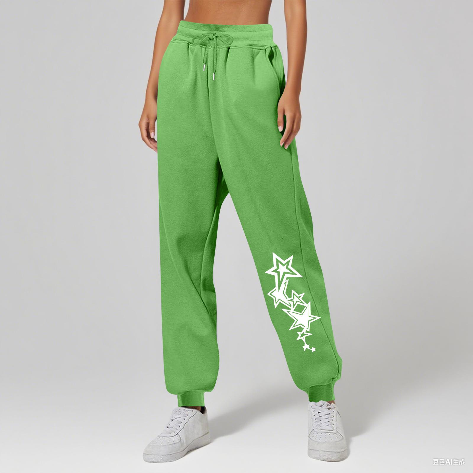 

Женские брюки унисекс с принтом, повседневные, с карманами и кулиской XL зелёный