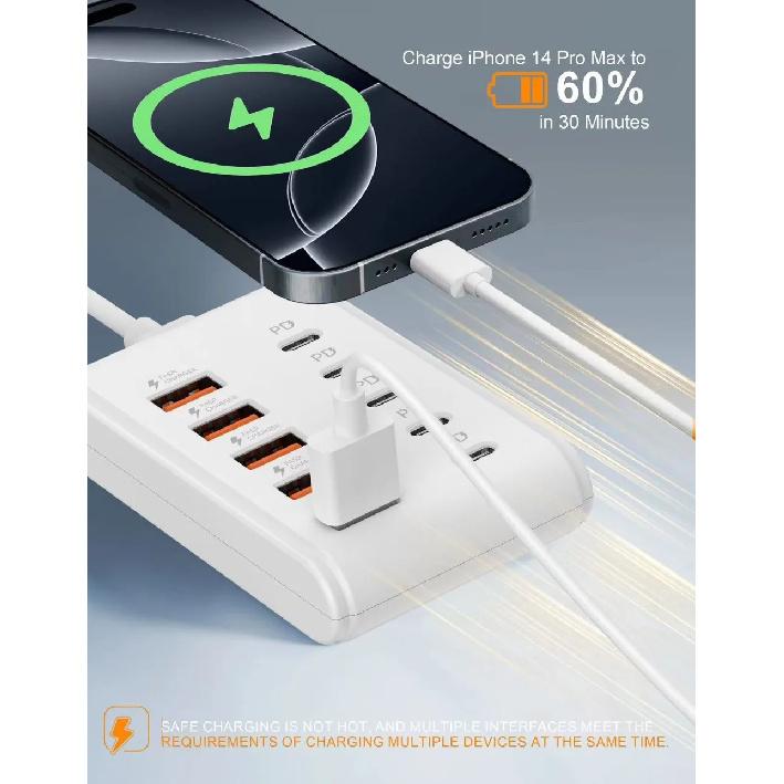 10 Ports USB Charger Fast Charging Power Strip USB Type-C Electrical Socket Adapter For Home Office Desktop Charging Station