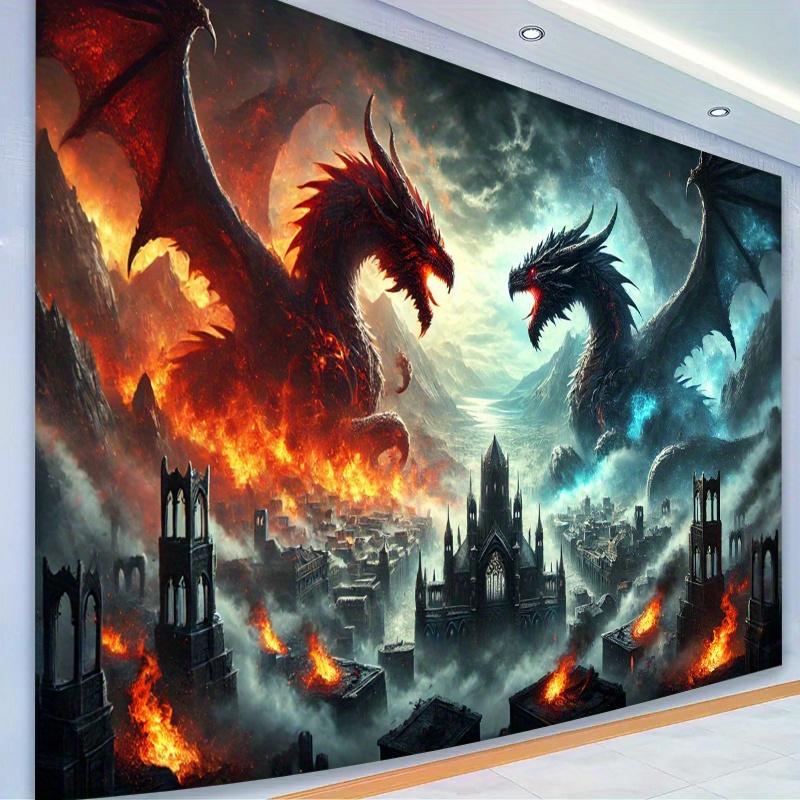 1 Piece Battle of Ice and Fire Tapestry - Dramatic Dragon Art Wall Decor for Bedroom Living Room - Polyester Fabric