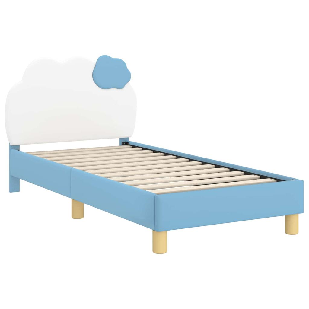 Children S Bed Frame with Headboard Blue 80 X 160 Cm PU Leather