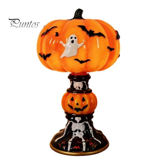 Non Dazzling Bedroom Lamp Halloween Vintage Table Lamp, Retro Resin Pumpkin Skeleton Black Cat Decorative Figurine Night Light, Gothic Bedside