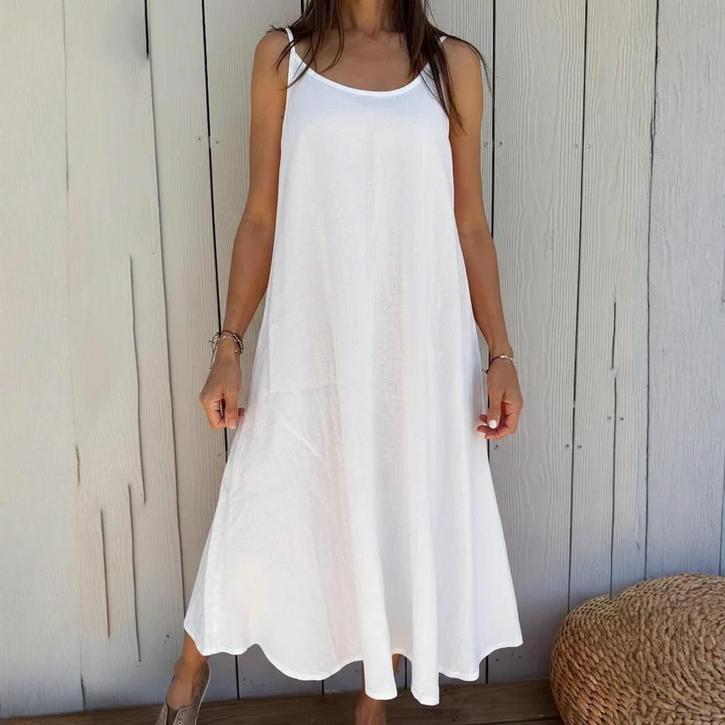 Women's Fashionable Casual Loose Cotton Linen Camisole Dress
