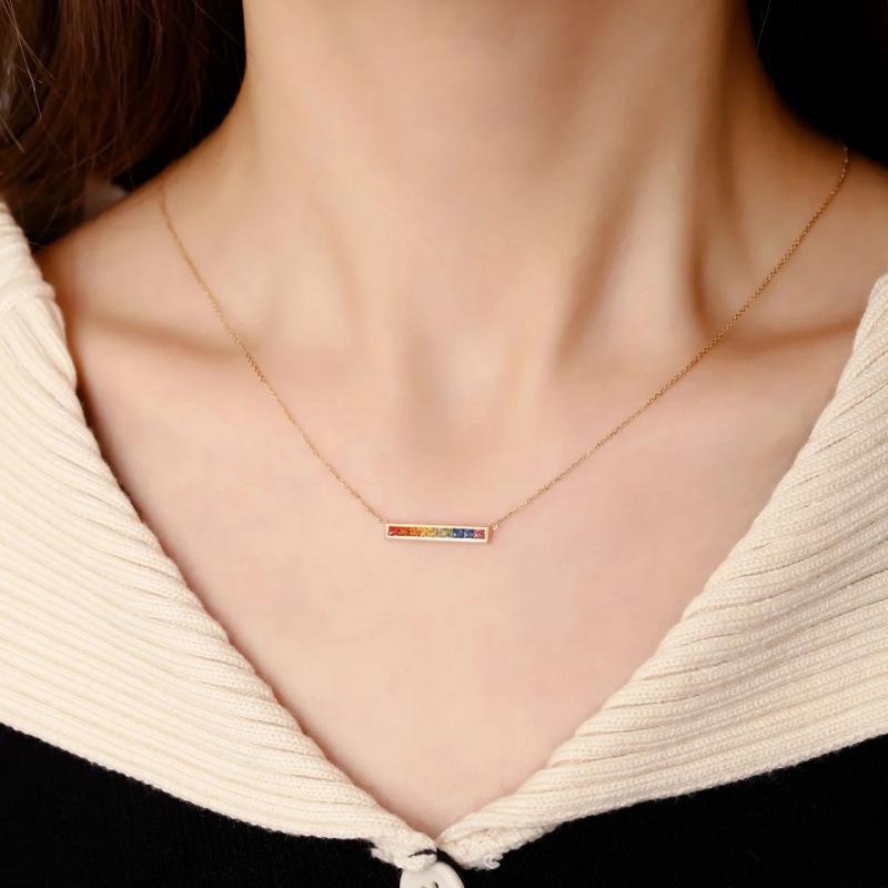 Rainbow Rock Candy Necklace: Women's Simple Korean Japanese Style Clavicle Chain with Niche Design and Versatile High-End Appeal