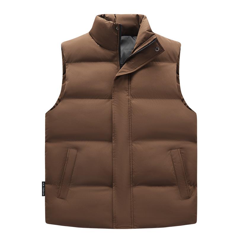 Winter New Feather Rong Cotton Vest Men's Solid Color Stand-Up Collar Versatile Sleeveless Vest Cold-proof Warm Cotton Jacket Men's