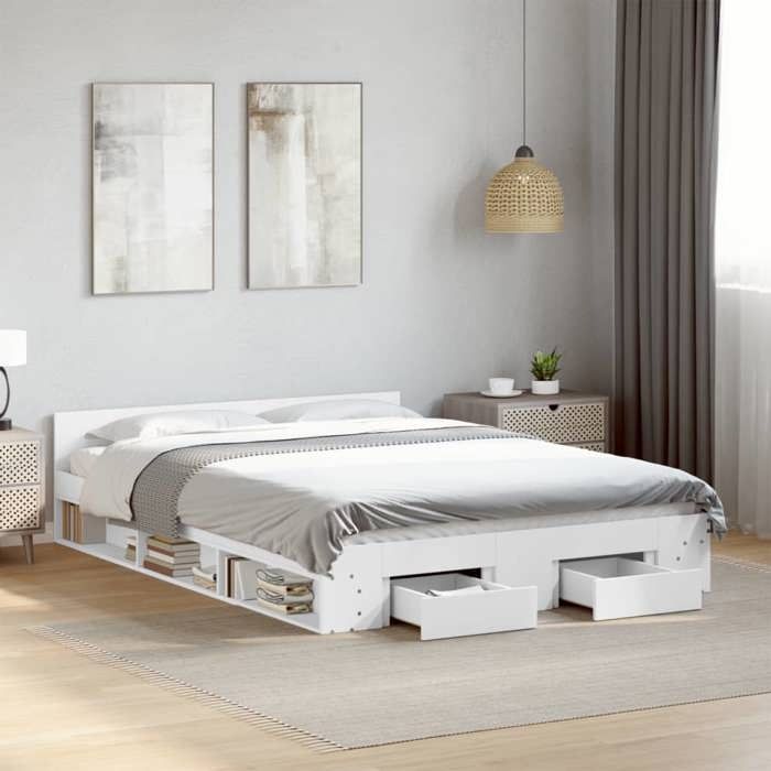 VidaXL Bed Frames with Drawers White 140x200 Cm Engineered Wood, Bed, Storage Bed, Double Bed Frame, Double Bed 3280748