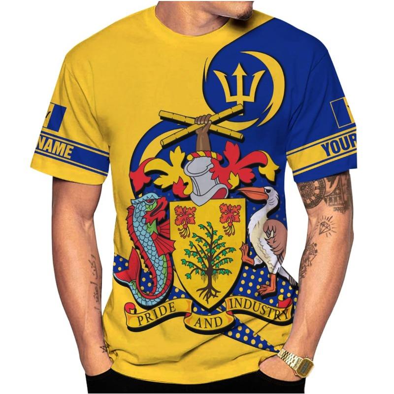 3D Barbados Ethnic Flag Map Print T Shirt For Man Barbados Of Arms Graphic Shirt Fashion Streetwear Short Sleeves Mens Clothing