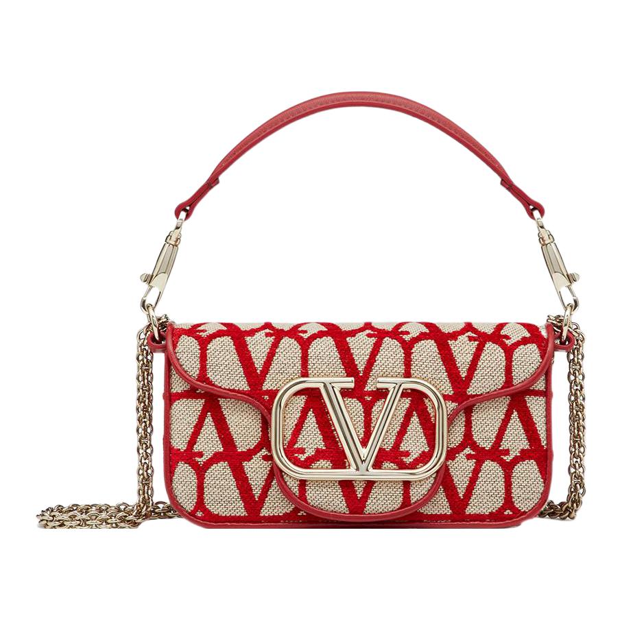 

Valentino Locò V Logo Print Patchwork Magnetic Closure Calfskin Baguette Bag Shoulder Crossbody Handbag Women bags Beige Red W0B0L97JSQJ4A Basic Set (Bag+Dust Bag)