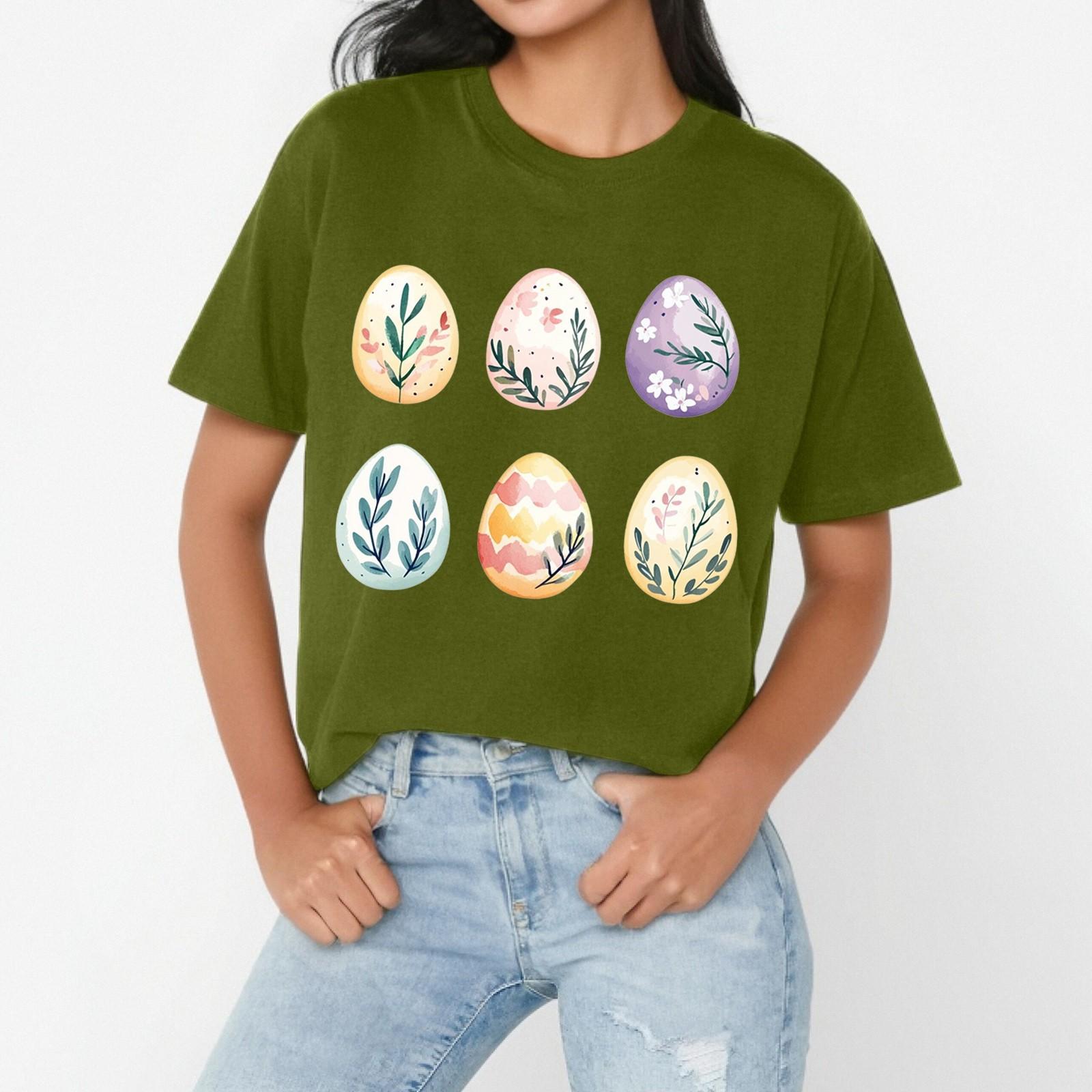 

Женская повседневная свободная футболка с пасхальным принтом, круглый вырез, пуловер, короткий рукав, топ L армия зеленый
