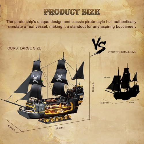 2900PCS Dark Phantom Pirate Ship Building Blocks Classic Ghost Ship Model Bricks Set With Figures Kids DIY Educational Toy Gifts