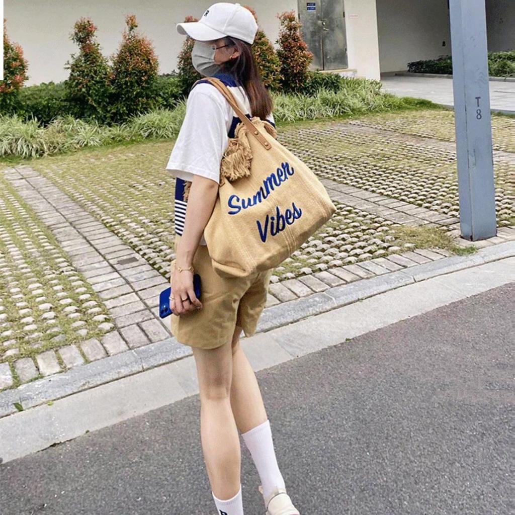 Sac Féerique Sac à Main Shopping Épaule & Cabas à Pompons Brodé pour Femmes
