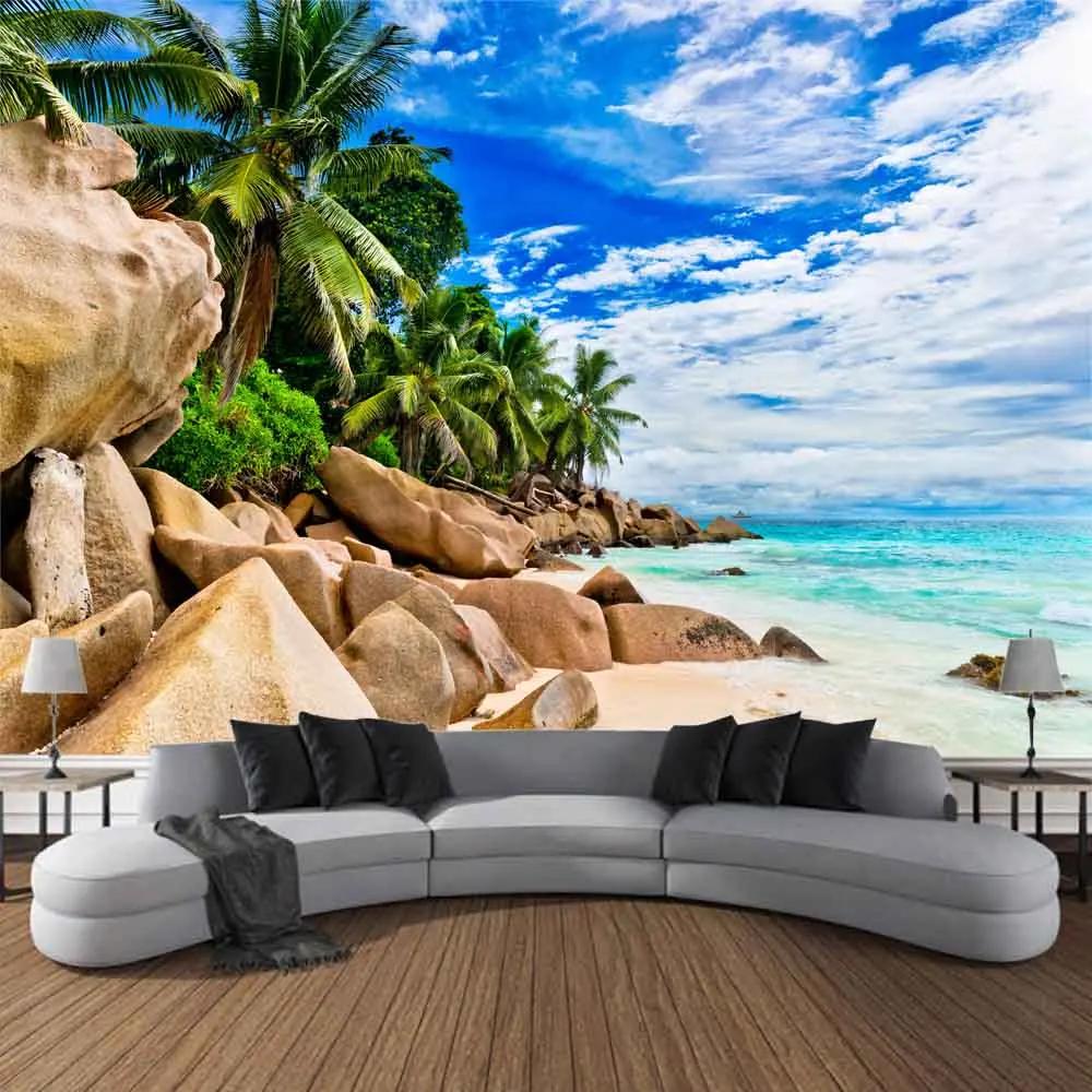 Palm Beach sunset tapestry landscape wall hanging Bohemian fabric printing large tapestry aesthetic indoor bedroom decoration